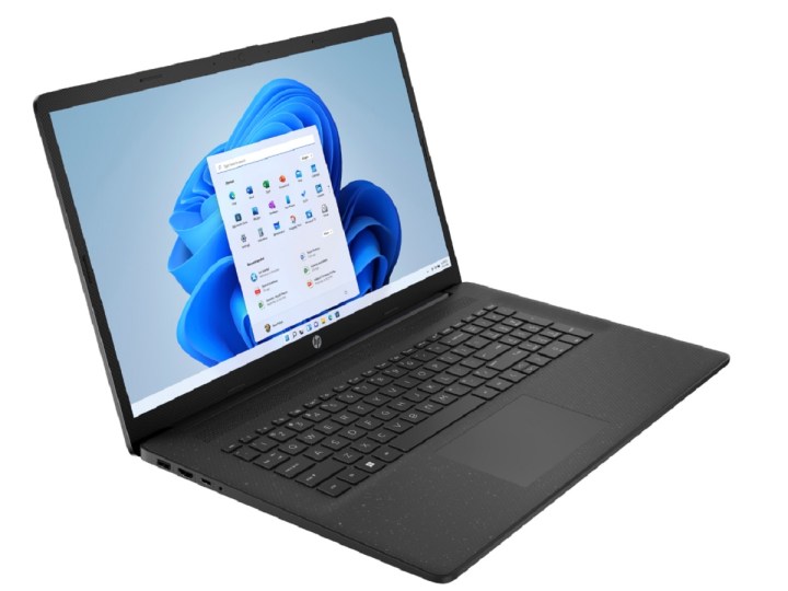 Laptop HP 17,3 inch với giao diện Windows 11 trên màn hình.
