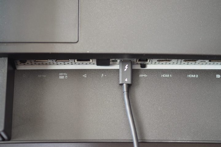 Lenovo ThinkVision P49w-30 monitor rear view showing ports.