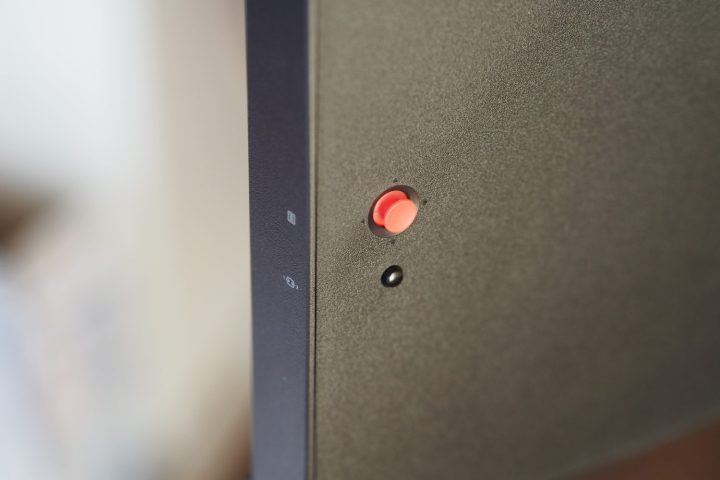 Lenovo ThinkVision P49w-30 monitor rear view showing controls.