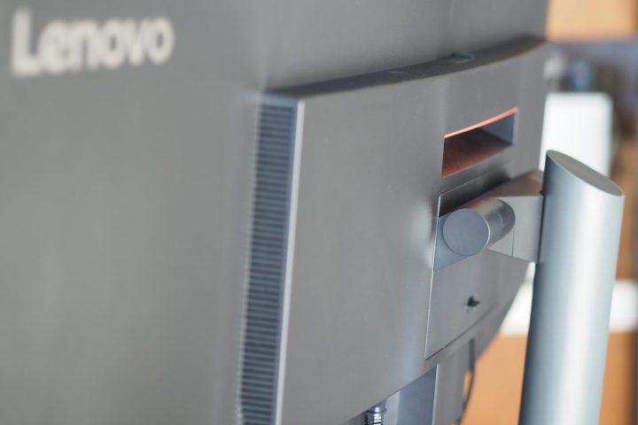Lenovo ThinkVision P49w-30 monitor rear view showing hinge.