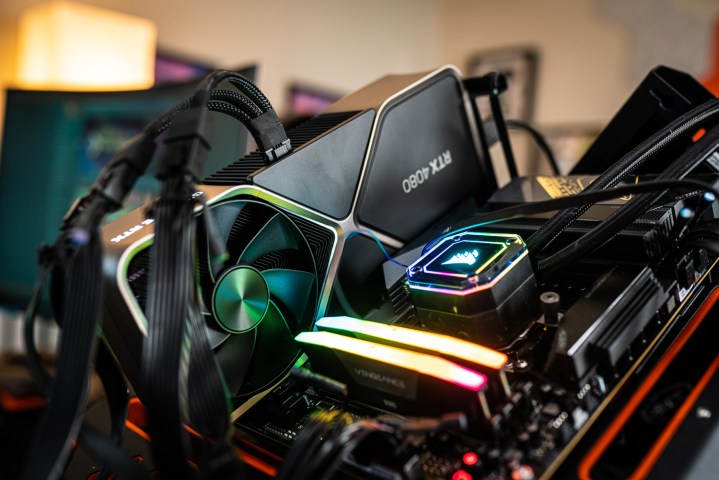 The RTX 4080 in a running test bench.