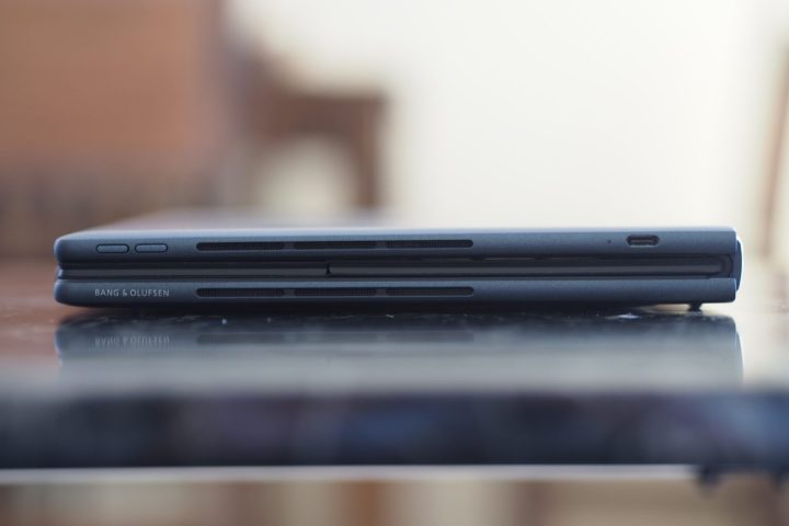 HP Spectre Foldable PC right side view showing speaker and port.