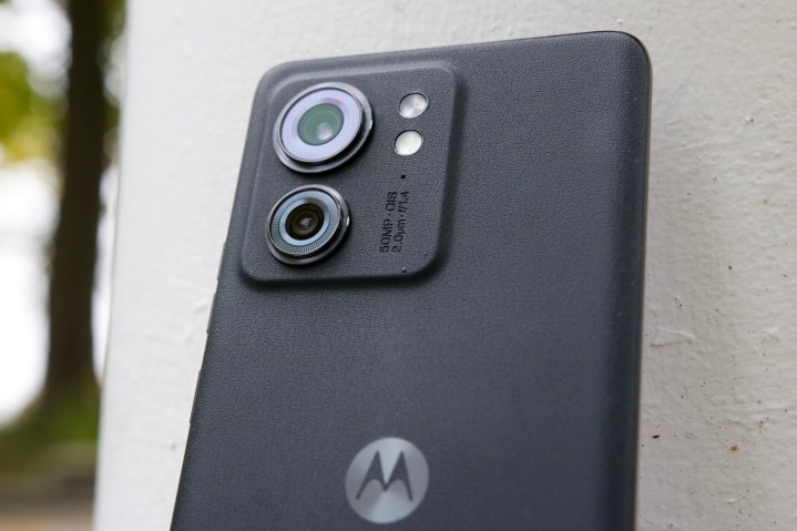 A close-up of the rear camera on the Motorola Edge (2023).